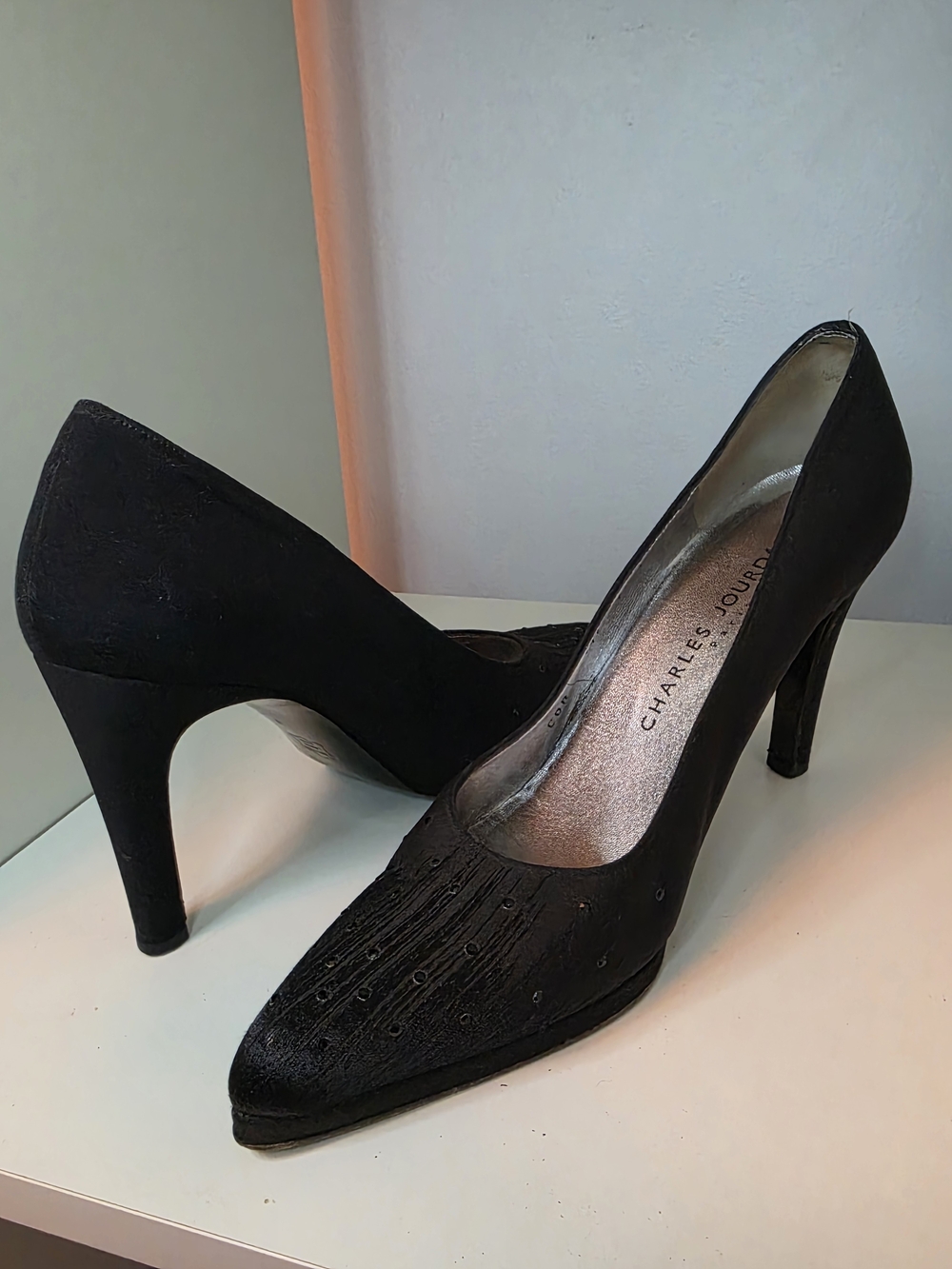 Charles Jourdan Black Embellished Heels Pumps Size 9 Elegant